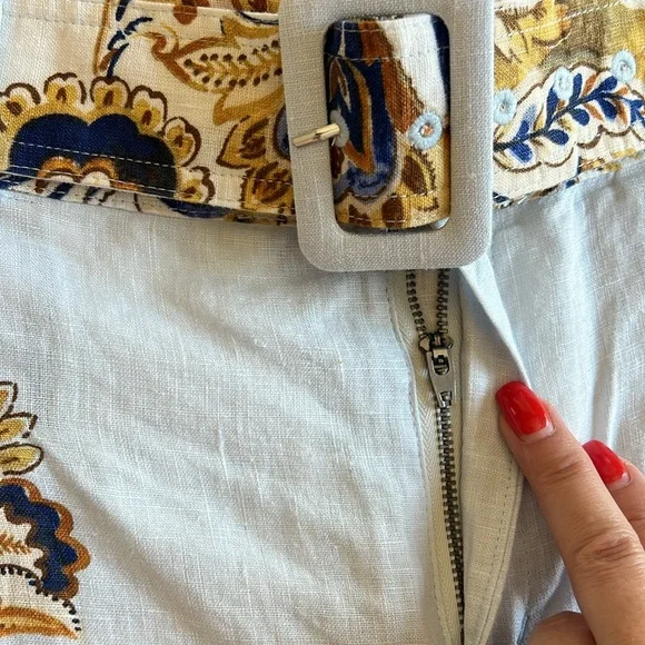JOIE 100% Linen belted shorts, powder blue, bohemian floral print, size M NWT - Picture 7 of 16